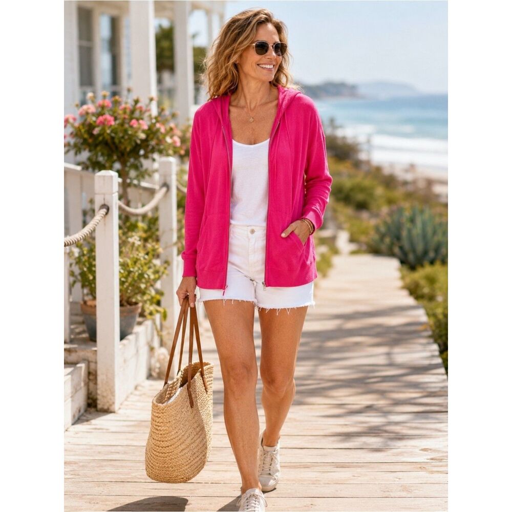 CAbi Pink Beachcomber Full Zip Hoodie Coastal Chic Small 5137